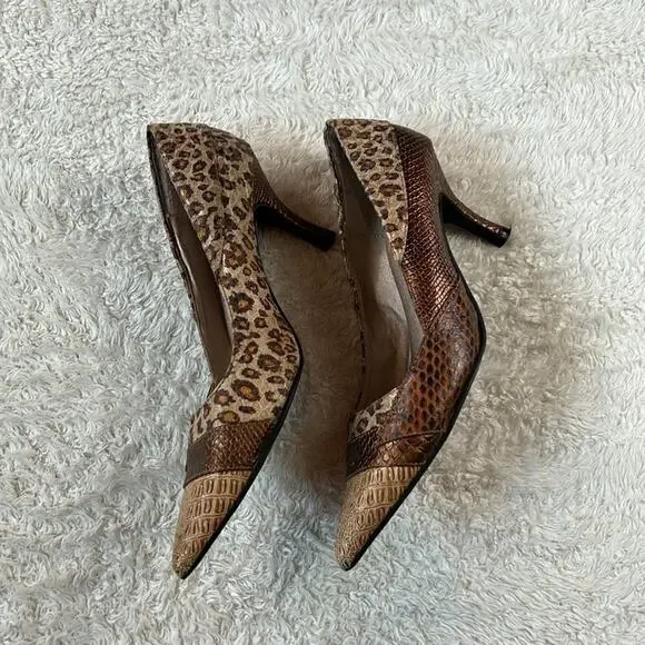 BKE - Buckle leopard and snakeskin pointed toe heels, size Probs 8.5 - Picture 5 of 10